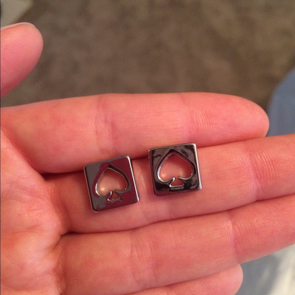 kate spade gunmetal spade cutout square stud earrings